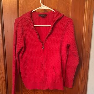 Red Cable Knit Women's Cotton Blend Hoodie Sweater by Style & Co  Size LP